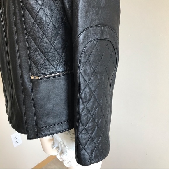 VINTAGE Pamela McCoy genuine black leather biker jacket size MP - Picture 13 of 16